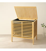 Northcity Kalın Bambu Çamaşır Sepeti 50x38x55 cm (Kumaş Torbalı)