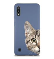 Samsung Galaxy M10 Uyumlu Lansman Kılıf Catface Tasarımlı İçi Kadife Kapak-Petrol Mavisi (Şeffaf)