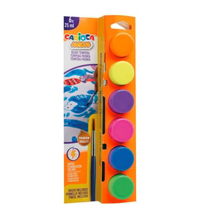 Carioca Tempera Yıkanabilir Poster Boya 25 ml x 6 Fosforlu Renk Fırçalı Set (Karışık)