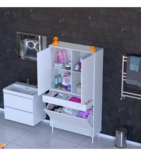 Modilayn YENİ AFRA 90x173x32,5 cm' lik 1 Çekmece, 3 Göz Sepet, 2 Kapak, 4 Raf Dar Alan Banyo Dolabı