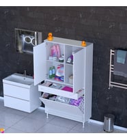 Modilayn YENİ AFRA 90x173x32,5 cm' lik 1 Çekmece, 3 Göz Sepet, 2 Kapak, 4 Raf Dar Alan Banyo Dolabı