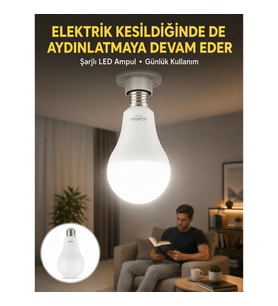 Mey İthalat® Acil Durumlar İçin Şarjlı LED Ampul 6400K Soğuk Beyaz 30 Watt Yeni Nesil