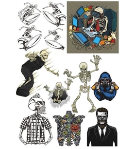 İskelet Kuru Kafa Sticker Set-2 15 Parça Telefon, Tablet, Defter, Laptop Sticker