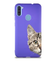 Samsung Galaxy A11 Soft Premier Kapak Catface Tasarımlı Silikon Kılıf - Mor (Şeffaf)