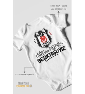 Biz Doğuştan Beşiktaşlıyız Kısa Kollu Bebek Body %100 Pamuk