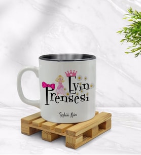 BK Gift Kişiye Özel Evin Prensesi Tasarımlı İçi Siyah Renkli Kupa Bardak Model 3
