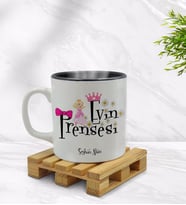 BK Gift Kişiye Özel Evin Prensesi Tasarımlı İçi Siyah Renkli Kupa Bardak Model 3