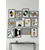12 Parça Modern Geometrik 2 Renk Seçenekli Dekoratif Çerçeve Görünümlü Tablo Seti