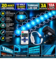 20 Adet 12V 1,5W Tek Lensli 3030 Turkuaz Led Modül 3A Priz Adaptör 12A Tek Renk RF Dimmer Set