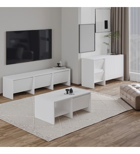 Laris Üçlü SET – TV Sehpası, Konsol ve Orta Sehpa ile Modern Yaşam Alanları İçin Takım (Beyaz)