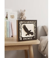 Beşiktaş Taraftara Özel Kartal Tasarımlı Kişiye Özel Işıklı Ahşap Gece Lambası - 14x14 cm (Parlak Beyaz)
