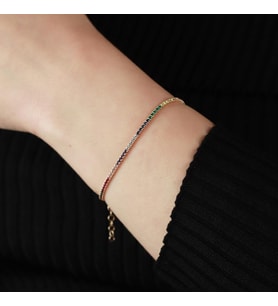 Rainbow Zirkon Taşlı Rose Gold Kaplama Gümüş Su Yolu Bileklik