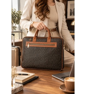 Kahve Orijinal Just Polo Monogram Deri Laptop ve Evrak Cantasi
