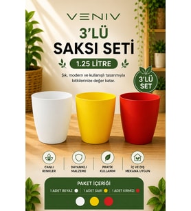 3’lü Saksı Seti - Canlı Renkler, Modern Tasarım - Saksı 1.25 L