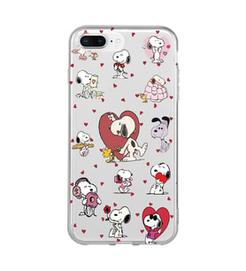 Iphone 7 Plus ve 8 Plus Uyumlu Snoopy ve Kalp Tasarımlı Şeffaf Telefon Kılıfı