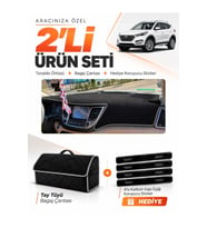 HYUNDAİ TUCSON (2016-2018) Uyumlu Torpido Örtüsü + Tay Tüyü Bagaj Çantası + Sticker Seti - Siyah Gri