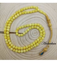 Amberkan Damla Kehribar 99’luk Kazaziye Püsküllü Tesbih – Küre Kesim – Sarı – 6,5 mm