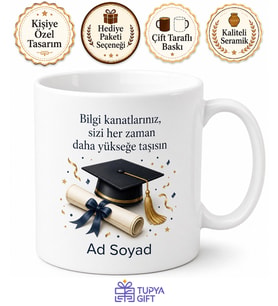 Mezuniyet Hediyesi Diploma Temalı Özel Tasarım Baskılı Porselen Kupa Bardak