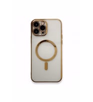 İphone 12 PROMAX ile Uyumlu Lazer Kesim Kenarları Renkli MAGSAFE Özellikli Şeffaf Telefon Kılıfı