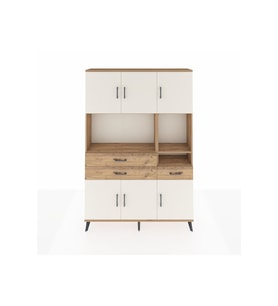 Arges Dolap 9 Raflı 3 Çekmeceli 6 Kapaklı 132x30x195 Çam-Aytaşı/Çam