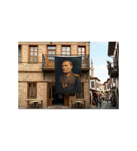 Üniformalı Gazi Mustafa Kemal Atatürk Poster Bayrak Premium Raşel Kumaş 300x450cm ATA9