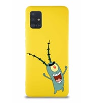 Samsung Galaxy M31S Soft Premier Kapak Plankton Tasarımlı Silikon Kılıf - Sarı (Şeffaf)