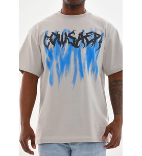 Erkek Baskılı T-Shirt Kısa Kol Bisiklet Yaka Rahat Kalıp Tişört - Gri