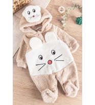 Figürlü Welsoft Peluş Kız/Erkek Bebek Tulum (Bej)