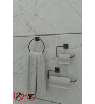 Jasmin Yapışkanlı Siyah Kare 3'lü Banyo Seti Tuvalet Kağıtlığı, Solo Havluluk, Yuvarlak Havluluk
