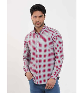 Kırmızı Erkek Slim Fit Puantiyeli Brent Düğmeli Yaka Uzun Kol Gömlek