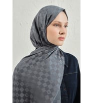Elegance J.İpek Pamuk Dama Şal - 75 x 195 (Füme)