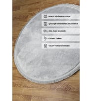 Comfort Oval Overloklu Peluş Halı Gri (Açık Gri)