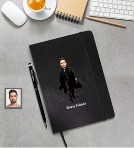 Kişiye Özel Kabadayı Karikatürlü Siyah Defter Touchpen Kalem Hediye Seti Bay-2