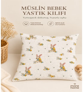 More Home Bebek Yastık Kılıfı Müslin 1 Adet 35X45 Ördekli & Tavşanlı