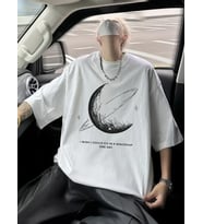 Erkek Baskılı Tişört Kısa Kol Bisiklet Yaka Oversize T-Shirt - Beyaz