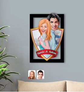 BK Gift Kişiye Özel İsimli Sevgililer Karikatürlü 3D Ahşap Tablo-87