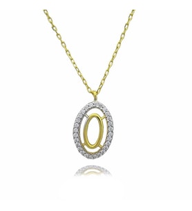 Birleşik Oval Ayar Gümüş Zirkon Taşlı Gold Kaplama Kolye (Karışık)