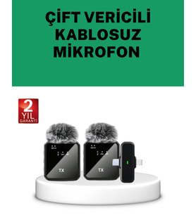 Canlı Yayın ve Video Çekimleri İçin Çiftli Kablosuz Yaka Mikrofon