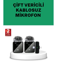Canlı Yayın ve Video Çekimleri İçin Çiftli Kablosuz Yaka Mikrofon