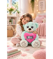 Sevgililer Günü Özel Sevgiliye Hediye 80 cm Kalp Tutan Peluş Ayıcık (Turkuaz)