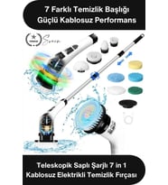 #Fırça Teleskopik Saplı Şarjlı Banyo Mutfak 7 in 1 Kablosuz Elektrikli Temizlik Fırçası Seti USB Şar