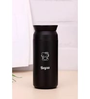 Kişiye Özel 500 ML Paslanmaz Çelik Hello Kitty Baskılı Termos  8 Saat Isı Koruma  Kahve ve Çay Termosu (Siyah)