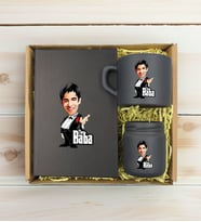 BK Gift Kişiye Özel DTF The Baba Karikatürlü Antrasit Defter & Kahve Fincanı & Mum Hediye Seti-3, Babaya Hediye, Babalar Günü Hediyeleri