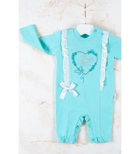Love Kalp Nakışlı % 100 Pamuk Kız Bebek Tulumu