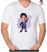 BK Gift Kişiye Özel Erkek Dansçı Karikatürlü V Yaka Tişört-1 (Beyaz)