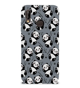 Xiaomi Redmi Note 7 Pro Uyumlu Lansman Kılıf Panda Tasarımlı İçi Kadife Kapak-Gri (Şeffaf)