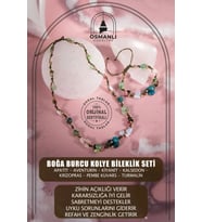 Boğa Burcu Doğal Taş Natürel Makrome Kolye Bileklik Seti Apatit Aventurin Kiyanit Kalsedon Krizopras