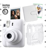 Instax mini 12 Beyaz Fotoğraf Makinesi-10'lu Film-Kare Albüm ve Şeffaf Kılıf Seti