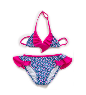 Endeep Kız Çocuk Desenli Üçgen Bikini Takımı (Mavi)