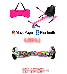 Elektrikli Kaykay Scooter Akıllı Denge Hoverboard + HoverKart + Çanta FULL LEDLİ EXTREM90 PAKET D04